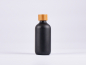 Preview: Schwarzglasflasche 250ml, mit Schraubverschluss Bambus