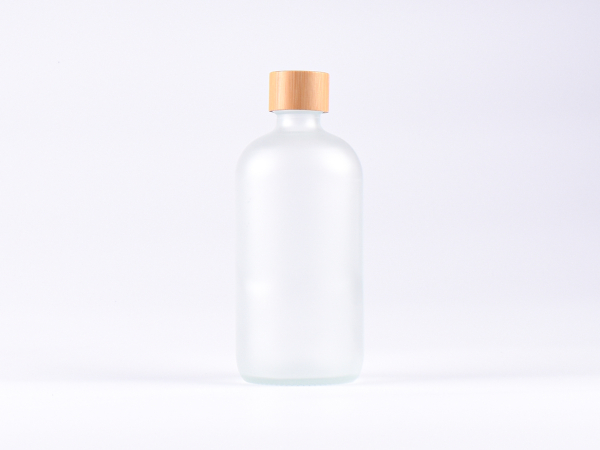 Glasflasche säuremattiert, 500ml, mit Schraubverschluss Bambus