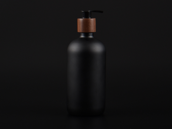 Schwarzglasflasche 480ml, mit Dispenser Walnut