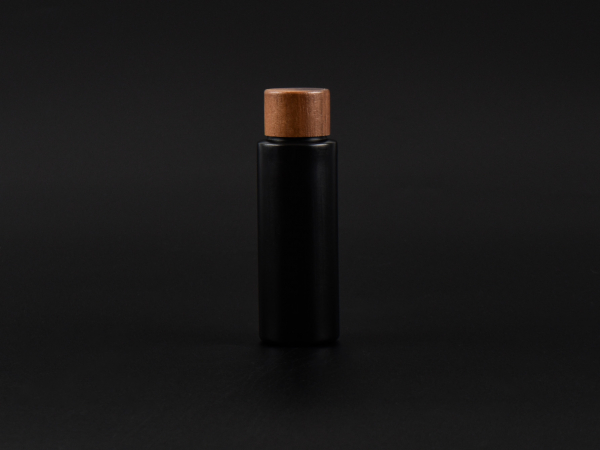 Flasche "Tara" 100ml, matt-schwarz, mit Walnussdeckel