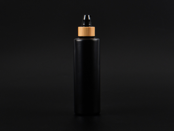 Flasche "Tara" 250ml, matt-schwarz, mit Lotionspumpe Bambus