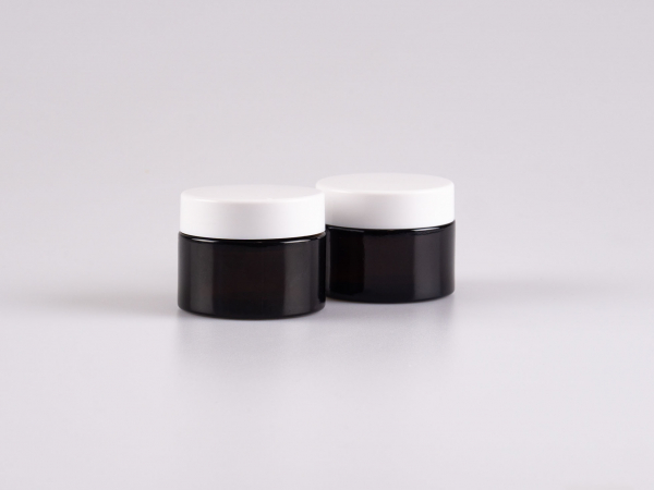 Braunglasdose, 50ml, mit Deckel weiss