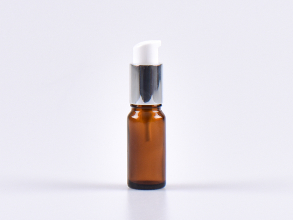 Braunglasflasche 10ml, mit Lotionspumpe Aluminium, 4 Color