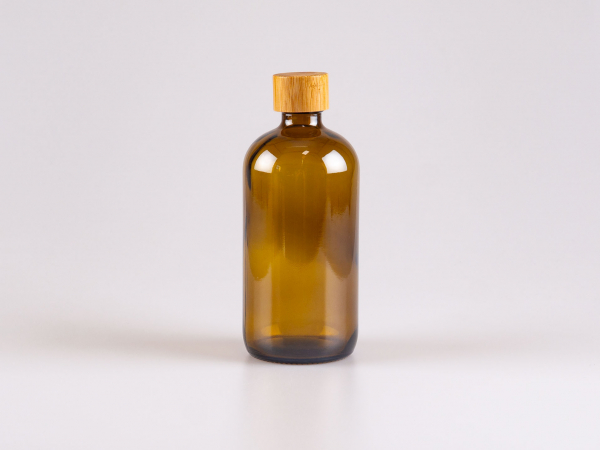 Braunglasflasche 480ml, mit Schraubverschluss Bambus