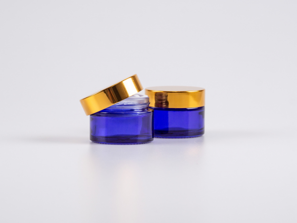 Blauglasdose, 30ml, mit Deckel gold