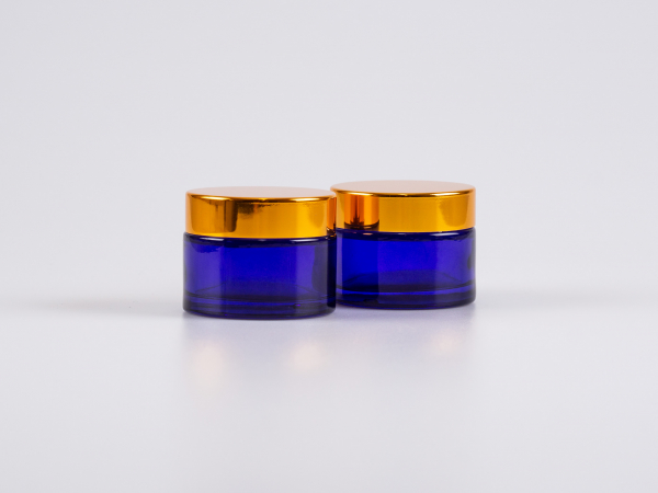 Blauglasdose 50ml, mit Deckel gold