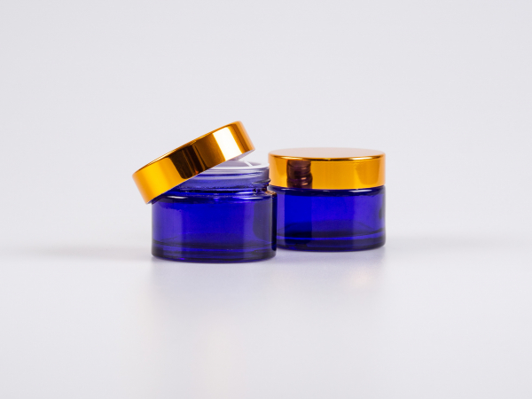 Blauglasdose 50ml, mit Deckel gold