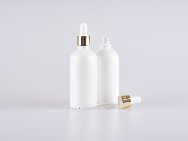 Weissglasflasche 100ml, mit Pipette gold