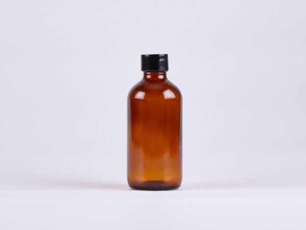 Braunglasflasche 250ml, mit Schraubverschluss schwarz/weiss