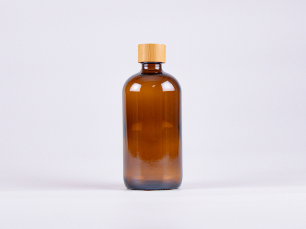 Braunglasflasche 500ml, mit Schraubverschluss Bambus