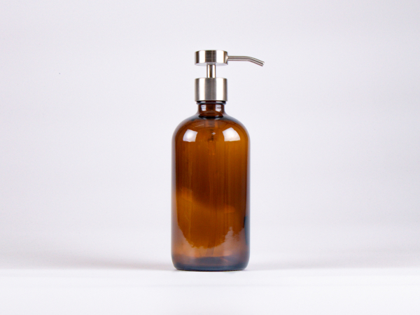 Braunglasflasche 500ml, mit Dispenser Edelstahl