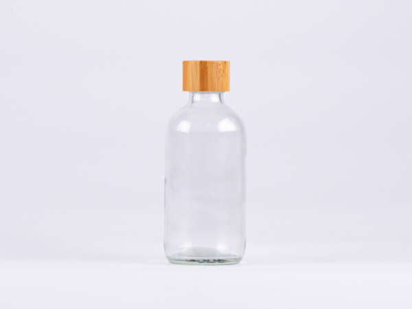 Klarglasflasche 250ml, mit Schraubverschluss Bambus