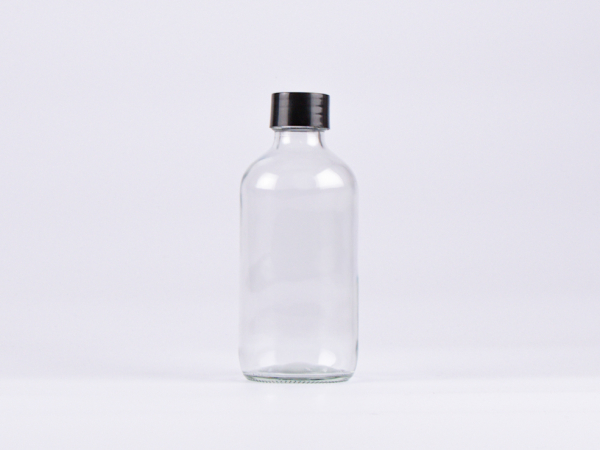 Klarglasflasche 250ml, mit Schraubverschluss schwarz/weiss