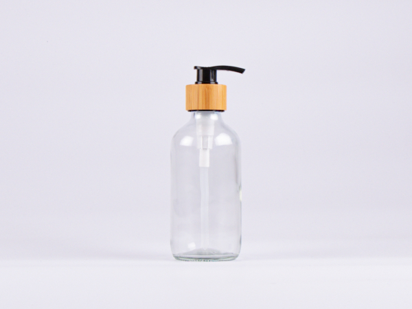 Klarglasflasche 250ml, mit Dispenser Bambus