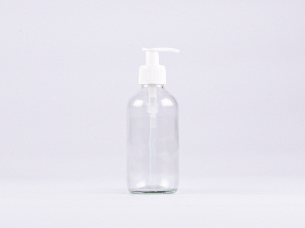 Klarglasflasche 250ml, mit Dispenser schwarz/weiss