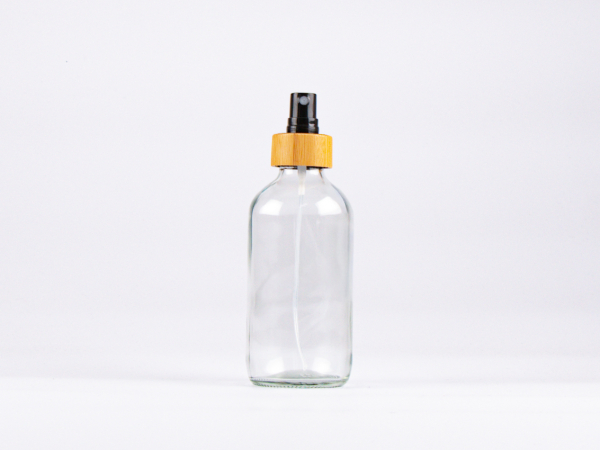 Klarglasflasche 250ml, mit Zerstäuber Bambus