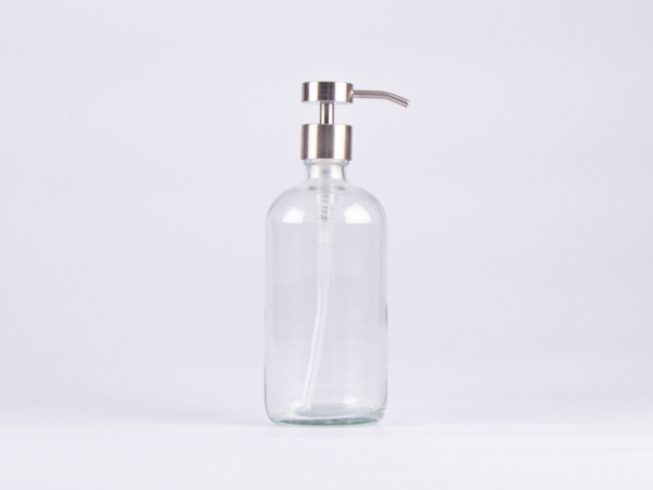 Klarglasflasche 500ml, mit Dispenser Edelstahl