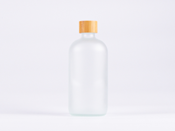 Glasflasche säuremattiert, 500ml, mit Schraubverschluss Bambus