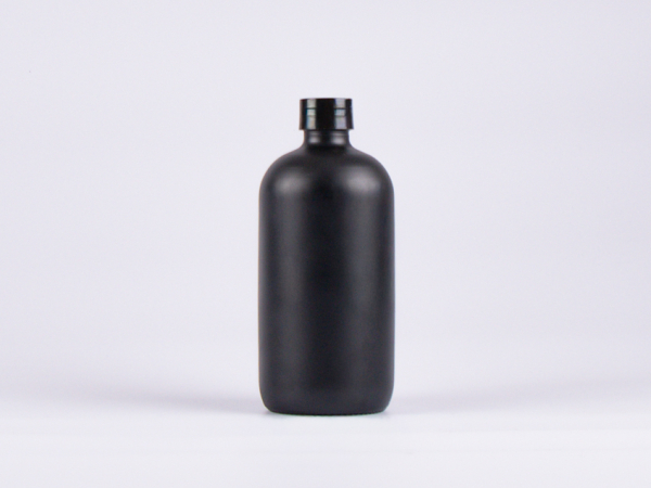 Schwarzglasflasche 500ml, mit Schraubverschluss schwarz/weiss