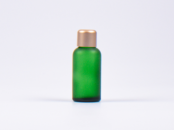 Grünglasflasche 30ml, mit Tropfmontur Gold