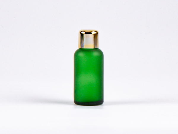 Grünglasflasche 30ml, mit Tropfmontur Gold