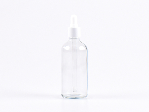 Klarglasflasche 100ml, mit Pipette weiss