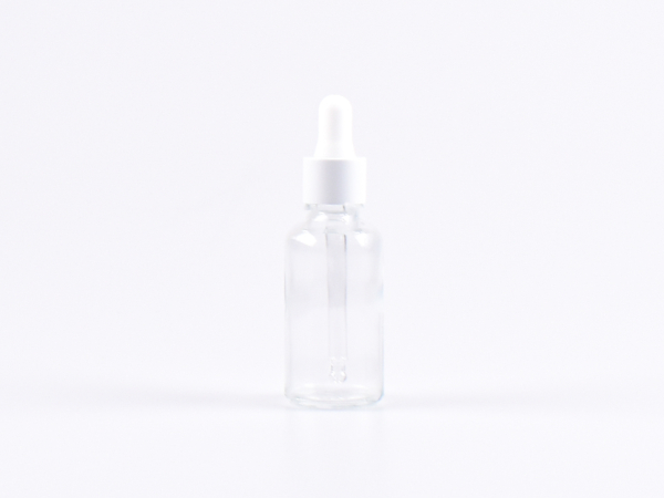 Klarglasflasche 30ml, mit Pipette weiss