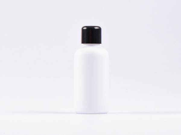 Weissglasflasche 50ml, mit Schraubverschluss schwarz