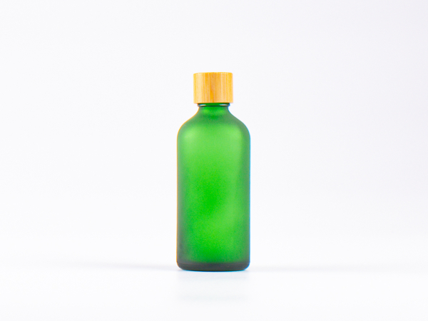 Grünglasflasche 100ml, mit Schraubverschluss Bambus