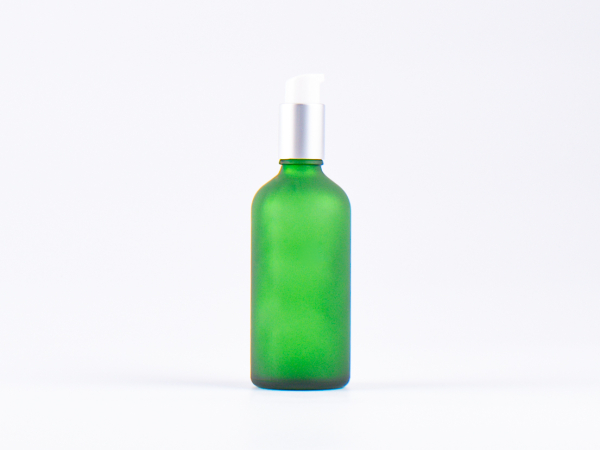 Grünglasflasche 100 ml - Lotionspumpe Aluminium