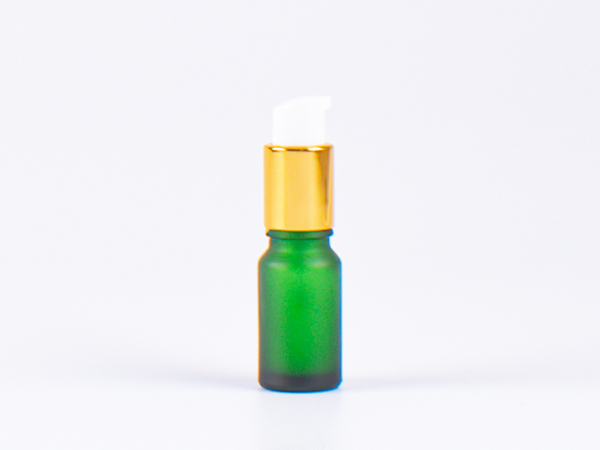 Grünglasflasche 10 ml - Lotionspumpe Aluminium