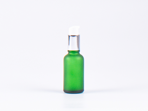 Grünglasflasche 30 ml - Lotionspumpe Aluminium