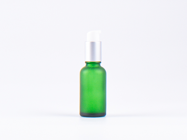 Grünglasflasche 30 ml - Lotionspumpe Aluminium