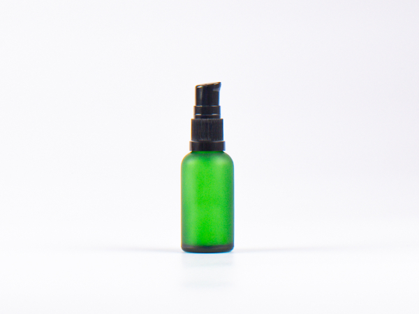 Grünglasflasche 30ml, mit Lotionspumpe Kunststoff