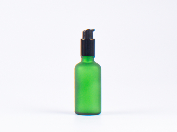 Grünglasflasche 50 ml - Lotionspumpe Aluminium