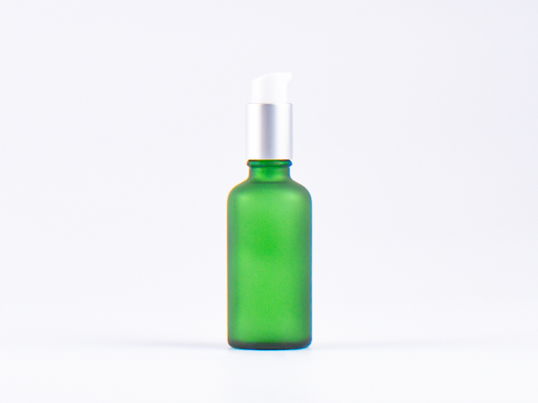 Grünglasflasche 50 ml - Lotionspumpe Aluminium