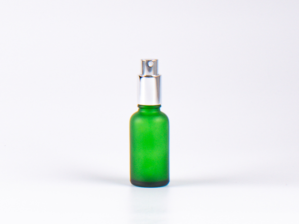 Grünglasflasche 30 ml - Zerstäuber Aluminium