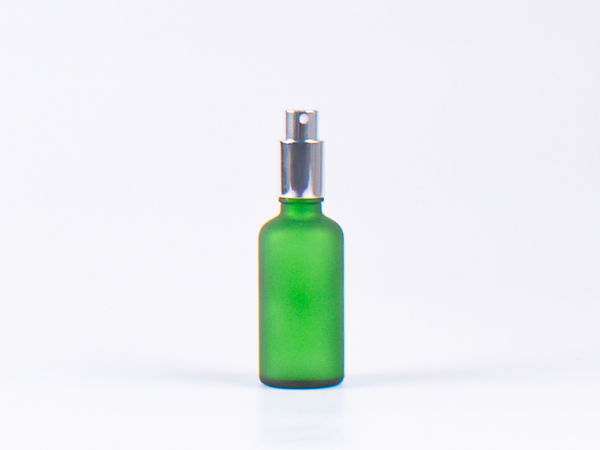 Grünglasflasche 50 ml - Zerstäuber Aluminium