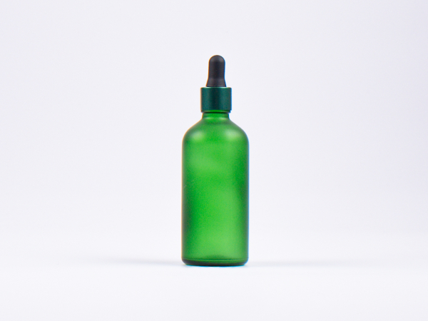 Grünglasflasche 100ml, mit Pipette grün-matt