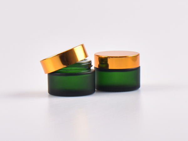 Grünglasdose, 30ml, mit Deckel gold