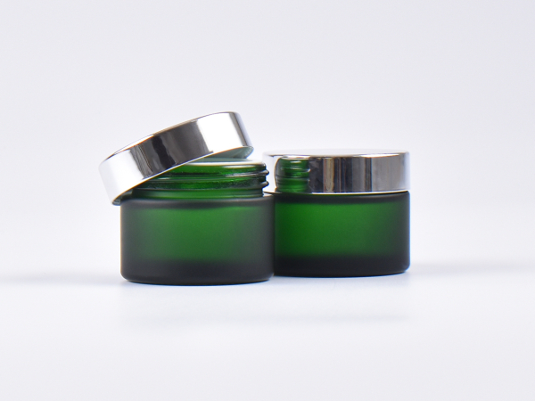 Grünglasdose, 50ml, mit Deckel silber