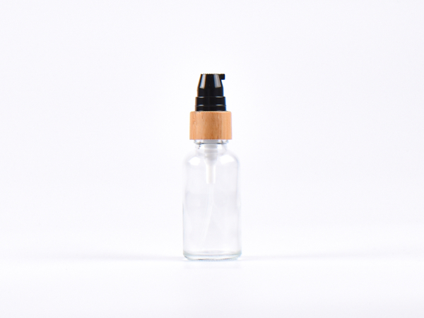 Klarglasflasche 30ml, mit Lotionspumpe Bambus