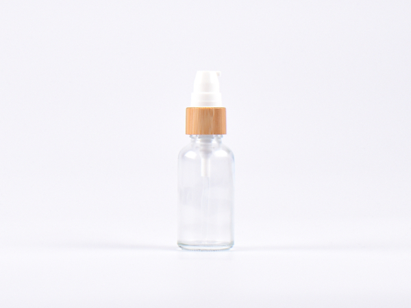 Klarglasflasche 30ml, mit Lotionspumpe Bambus