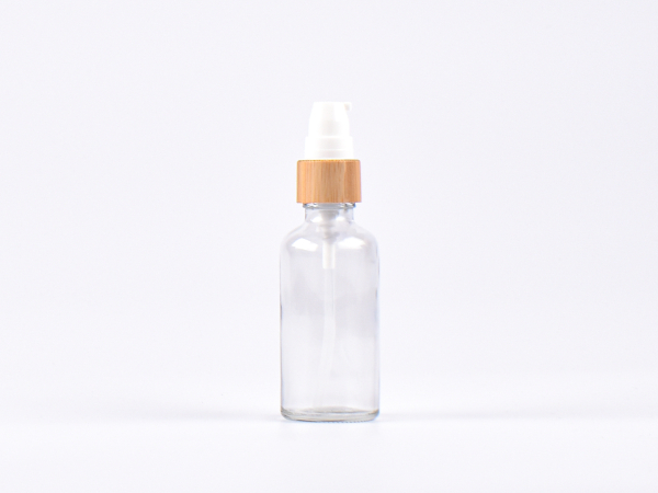 Klarglasflasche 50ml, mit Lotionspumpe Bambus