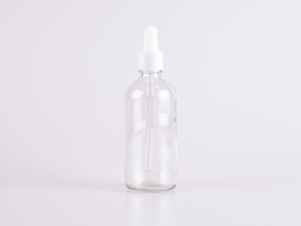 Klarglasflasche 100ml, mit Pipette weiss