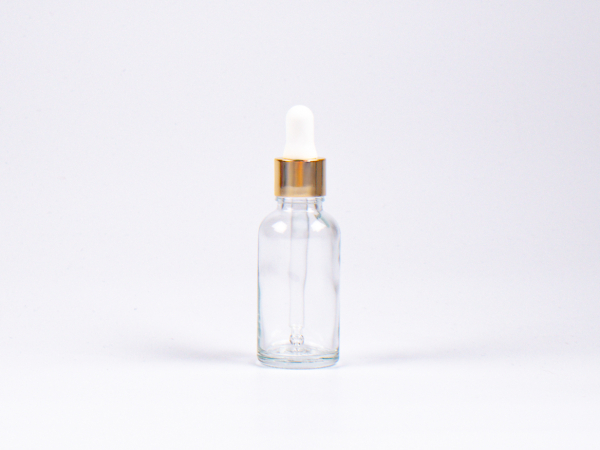Klarglasflasche 30ml, mit Pipette gold