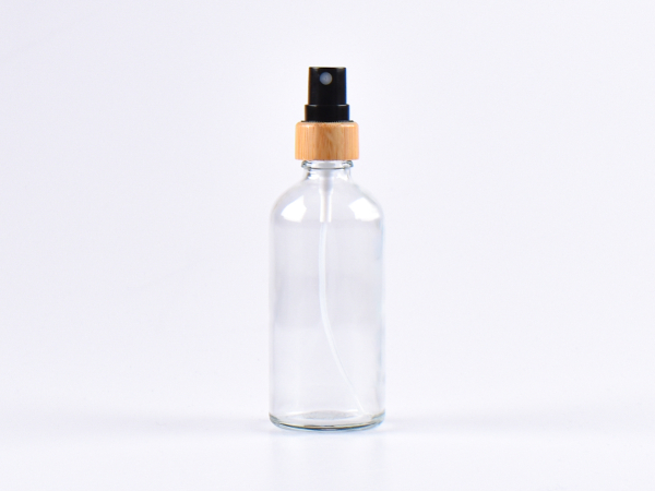 Klarglasflasche 100ml, mit Zerstäuber Bambus