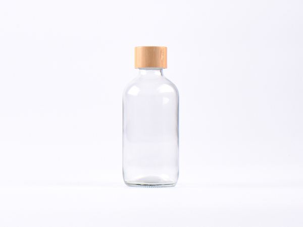 Klarglasflasche 250ml, mit Schraubverschluss Bambus