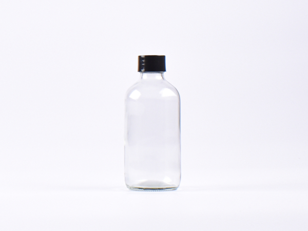 Klarglasflasche 250ml, mit Schraubverschluss schwarz