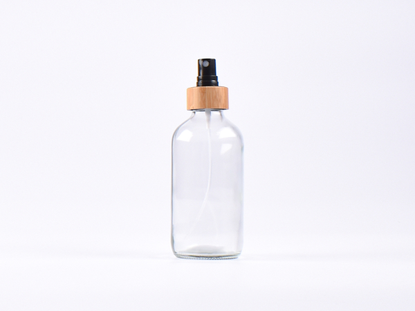 Klarglasflasche 250ml, mit Zerstäuber Bambus